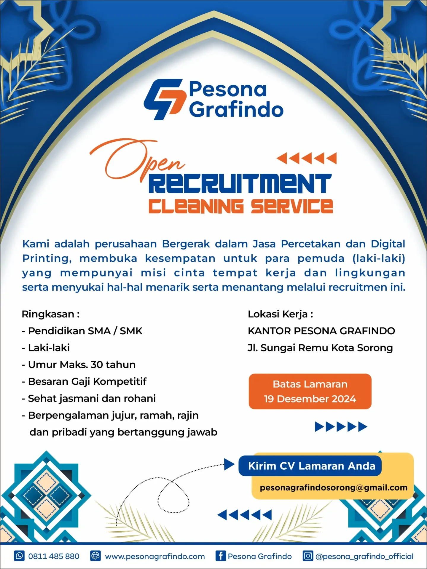Rekrutmen Cleaning Service 19 Des 2024 Pesona Grafindo